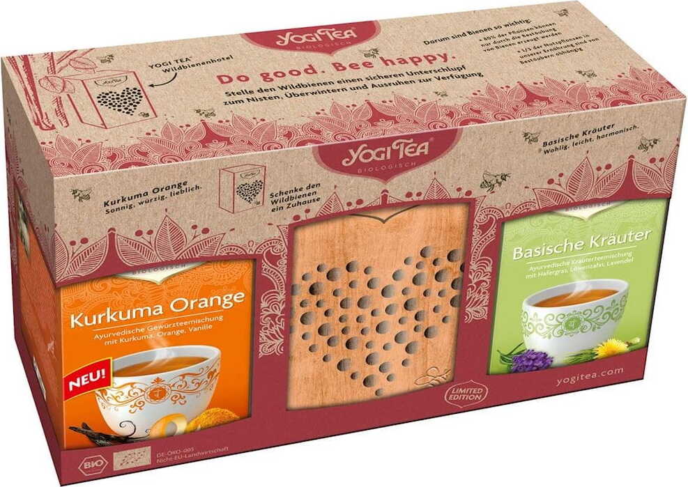 Tee-Set Kurkuma-Tee Orange Ekologisk (17 x 2 g) Tee Basenkräuter Ekologisk (17 x 21 g) med bihotell - YOGI TEA