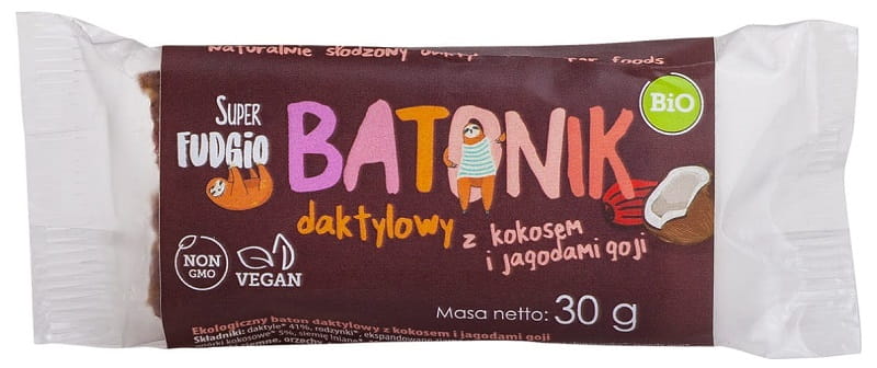 Datlový tyčinka s kokosem a kustovnicí BIO 30 g SUPER FUDGIO
