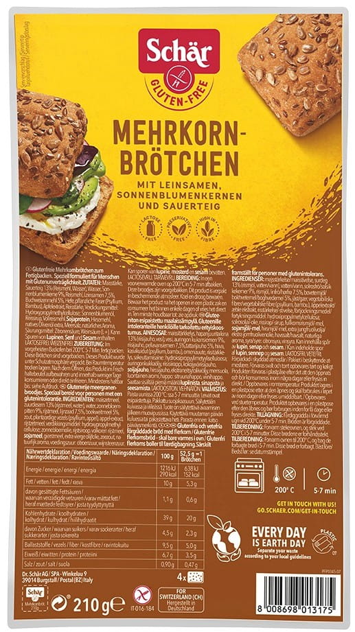 Mehrkornbrotche glutenfreie Vollkornbrötchen 210 g SCHÄR