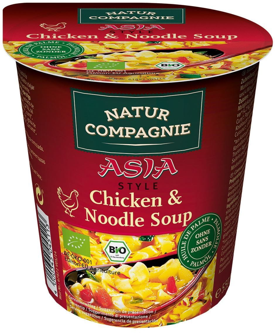 Uma refeição em copo, sopa com frango e macarrão asiático BIO 55 g - NATUR COMPAGNIE