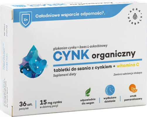 Organický zinek 15 MG Zinkglukonát + L - kyselina askorbová 36 cucavých tablet AURA HERBALS