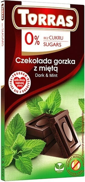 Coklat pahit dengan pudina separa manis & pudina 0% gula bebas gluten 75 g TORRAS