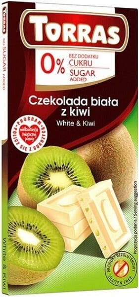 Hvid chokolade med kiwi White & Kiwi 0% glutenfri sukker 75 g TORRAS