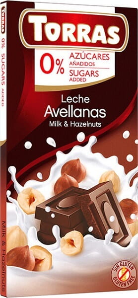 Milk chocolate with hazelnuts Leche Avellanas Milk &amp; Hazelnuts 0% gluten-free sugar 75 g TORRAS