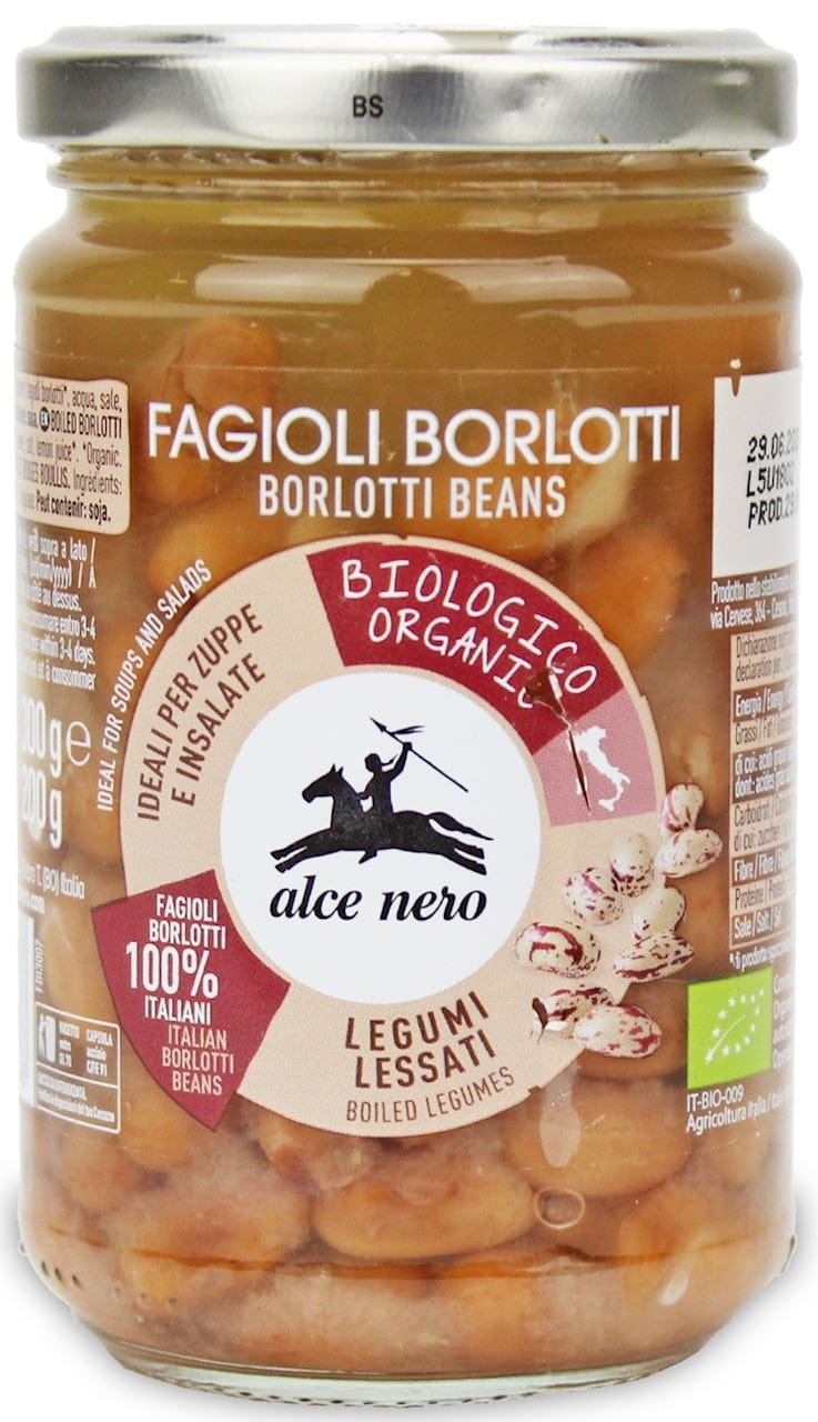 Φασόλια Borlotti σε βιολογικό αλατόνερο 300 g (200 g) (γυάλινο βάζο) - ALCE NERO