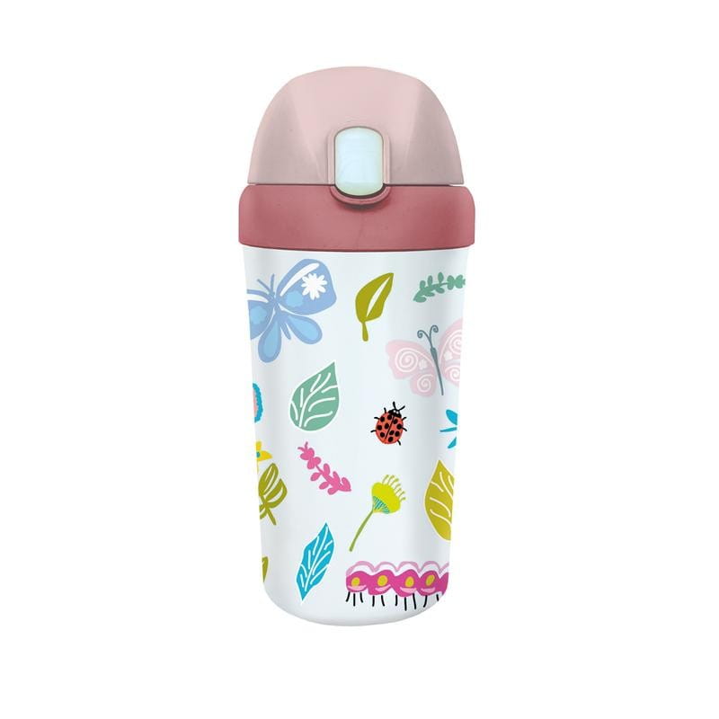 Kinderwasserflasche mit Strohhalm für Kinder aus Pla Schmetterlinge und Freunde 400 ml - CHIC - MIC