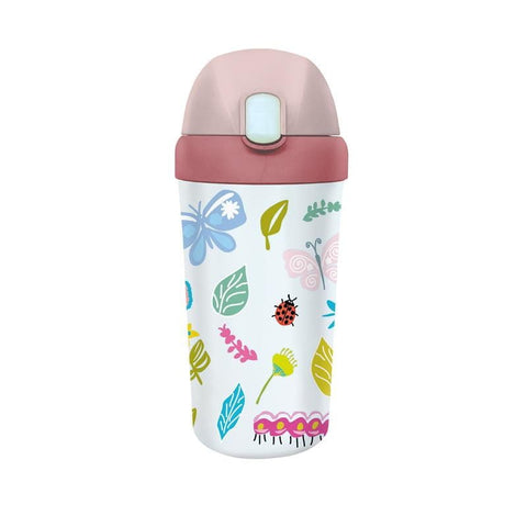 Kinderwasserflasche mit Strohhalm für Kinder aus Pla Schmetterlinge und Freunde 400 ml - CHIC - MIC