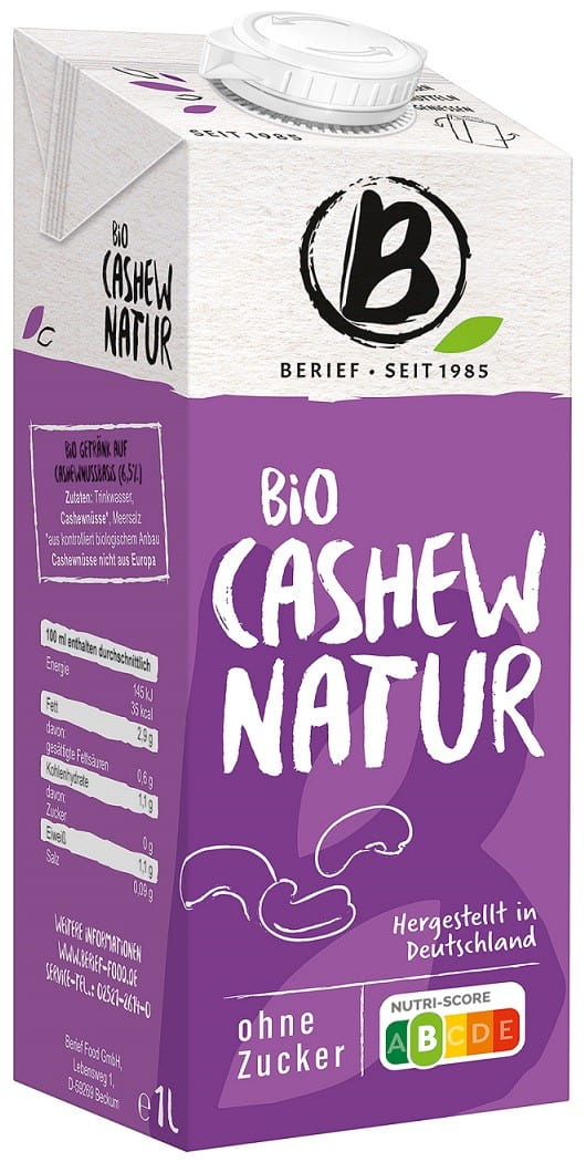 Nápoj z kešu oříšků bez cukru bez lepku BIO 1000 ml - BERIEF