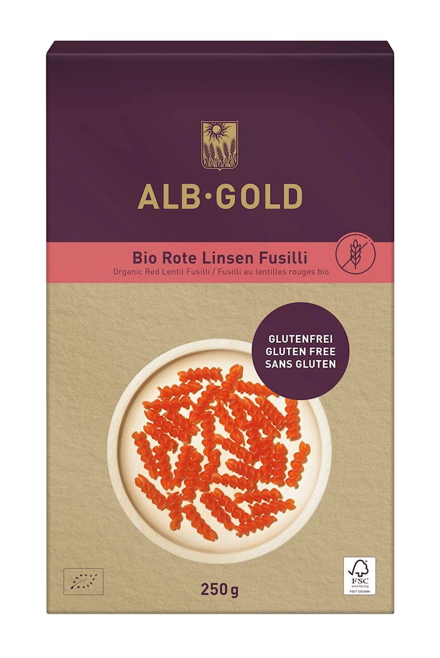 Těstoviny (červené čočkové), Twist, bezlepkové BIO 250 g - ALB GOLD