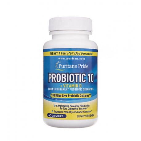 Probiotika 10 + Vitamin D3 (60 kapslar) Probiotika PURITAN'S PRIDE