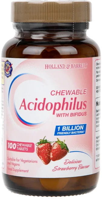 Acidophilus mit Bifidus, Erdbeergeschmack 100 Tabletten HOLLAND & BARRETT