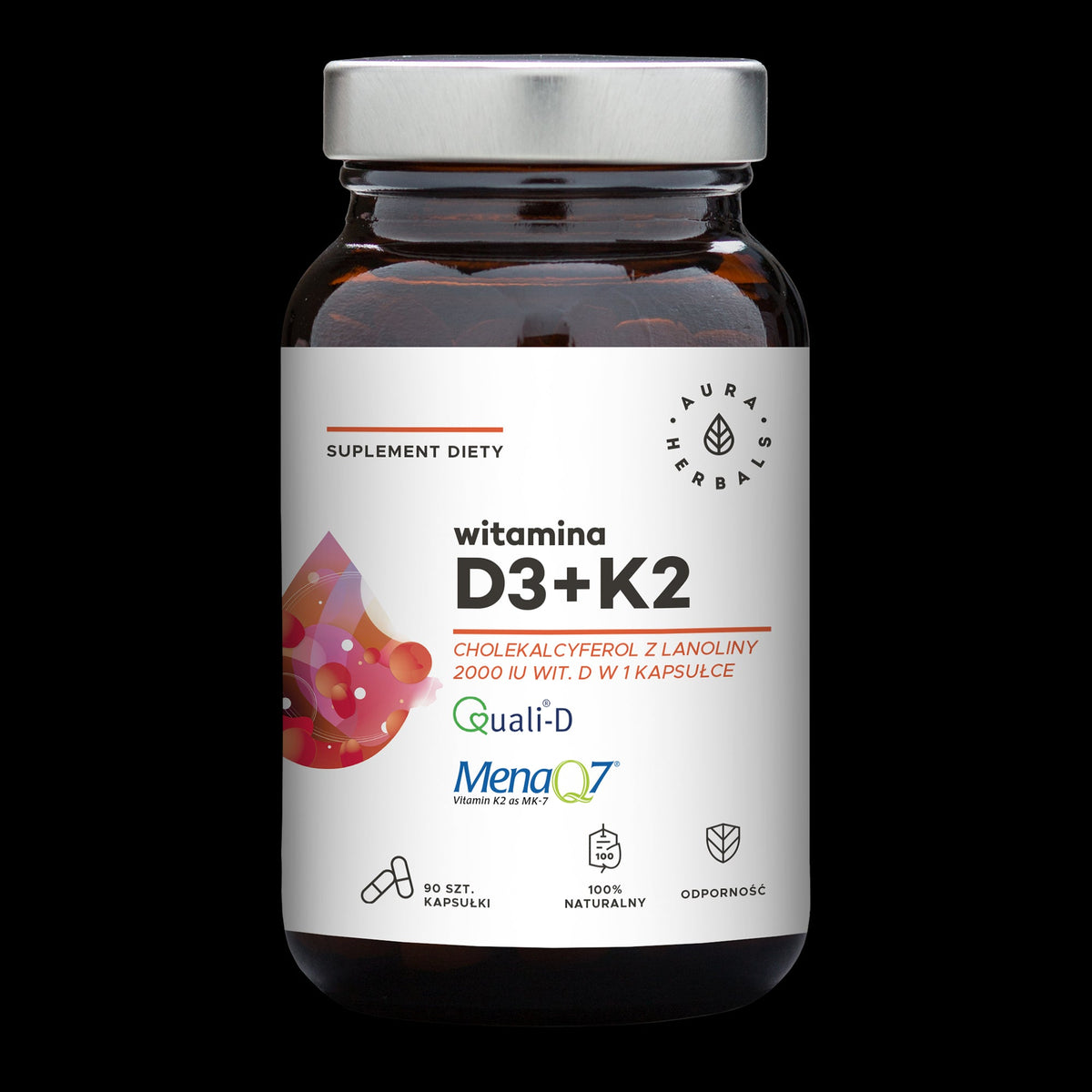 Vitamin D3 2000 IU a K2 90 kapslí AURA HERBALS
