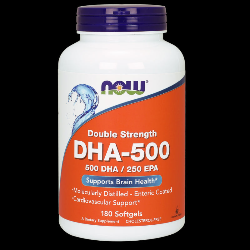 DHA 500 DHA 250 EPA Dokosahexaensyra 500 MG 180 kapslar NOW FOODS