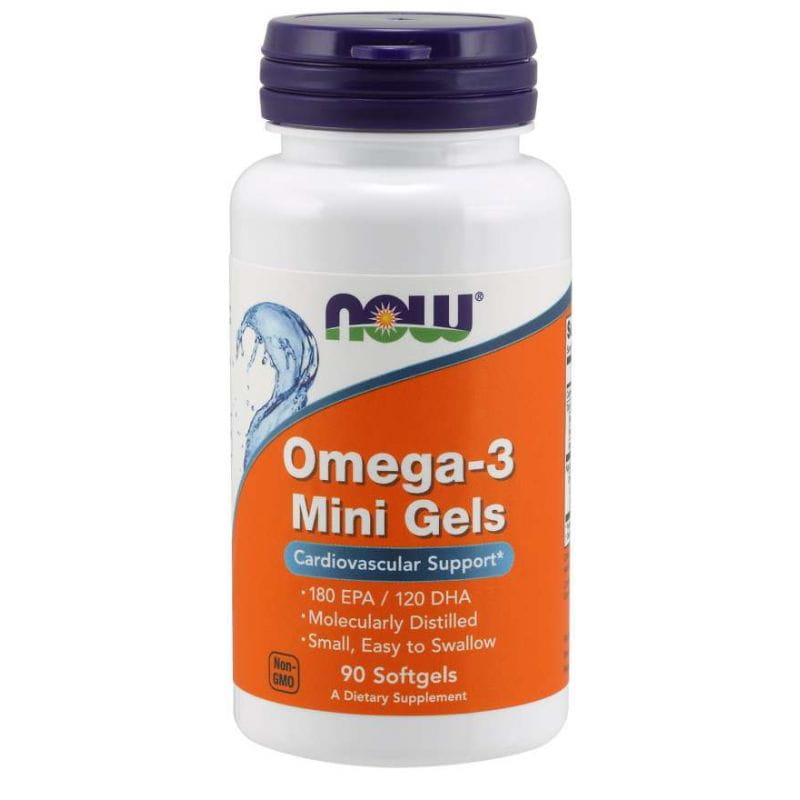 OMEGA 3 Mini-Gele DHA 120 MG og EPA 180 MG 90 Kapsler NOW FOODS