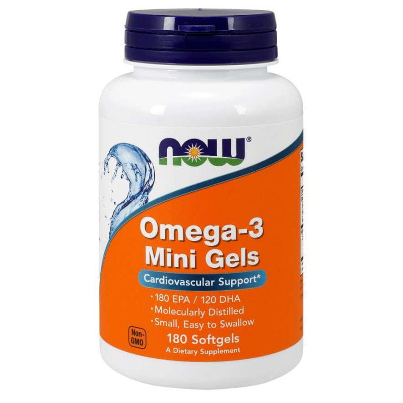 OMEGA 3 Mini-Gele DHA 120 MG og EPA 180 MG 180 kapsler NOW FOODS