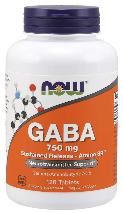 Gaba Gamma-aminomáselná kyselina 750 MG s prodlouženým uvolňováním 120 tablet NOW FOODS