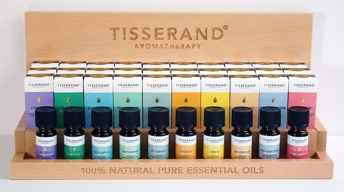 Sæt der Top 10 æteriske olier og vis 40 stk 30 x 9 ml og 10 x tester 9 ml TISSERAND