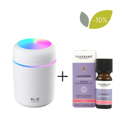 Ein Set von appio Öl Diffusor weiße Farbe + Lavendelöl Lavendel bio 9 ml TISSERAND