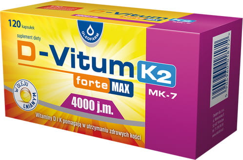 D - Vitum FORTE Vitamin D dan K untuk Dewasa D3 4000 IU K2 semula jadi MK - 7 100 mcg 120 Kapsul OLEOFARM