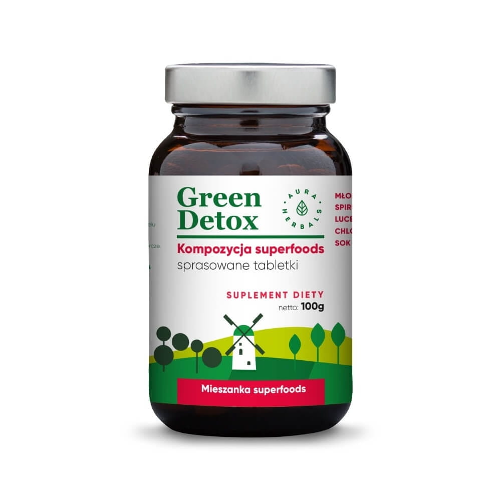 องค์ประกอบดีท็อกซ์สีเขียวจากซูเปอร์ฟู้ดส์ แบบเม็ด 75 เม็ด AURA HERBALS