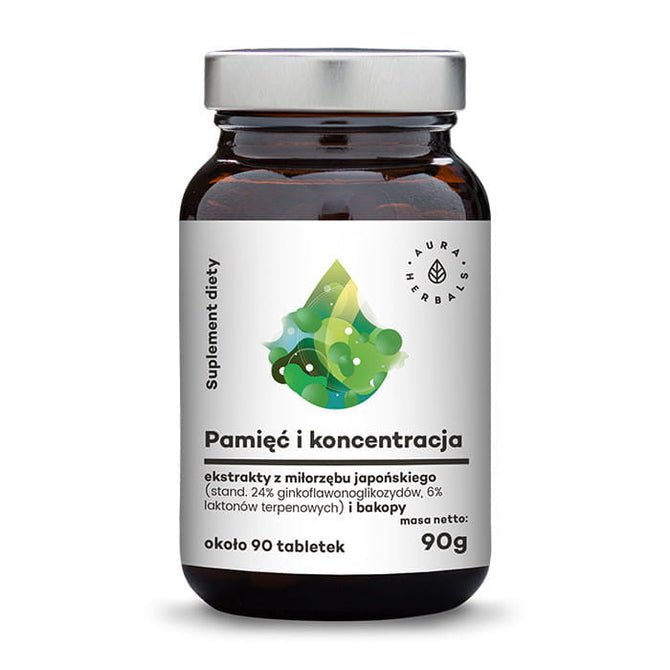 Speicher und Konzentration von Ginkgo Biloba und Bacopa 90 Tabletten AURA HERBALS