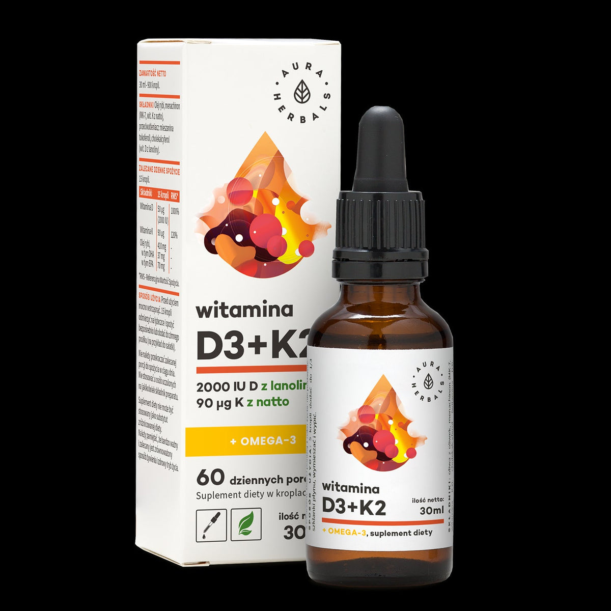 Vitamin D3 2000 IU và K2MK7 và OMEGA3 Giọt 30 ml AURA HERBALS
