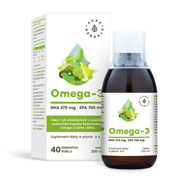 Omega3 370 DHA și 700 EPA lichid 200 ml AURA HERBALS