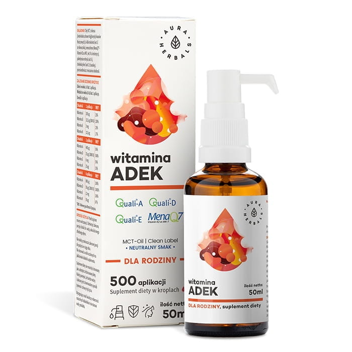 Vitamin A und D3 und E und K2 MK7 ADEK für die Familie von 50 ml AURA HERBALS