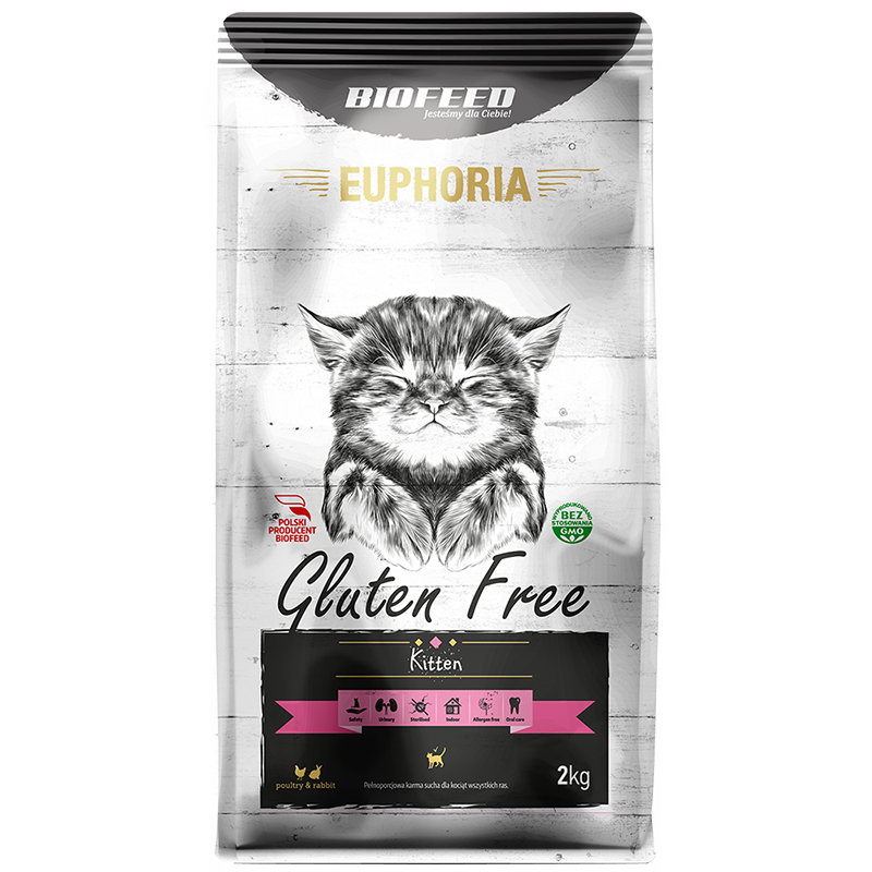 EUPHORIA KITTEN Glutenfreies Katzenfutter mit Geflügel und Kaninchen 2kg - BIOFEED