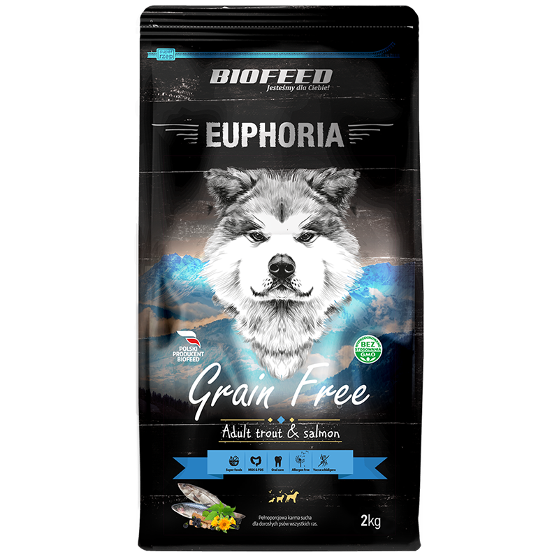 EUPHORIA Grain Free All für Hunde aller Rassen mit Forelle und Lachs 2kg - BIOFEED