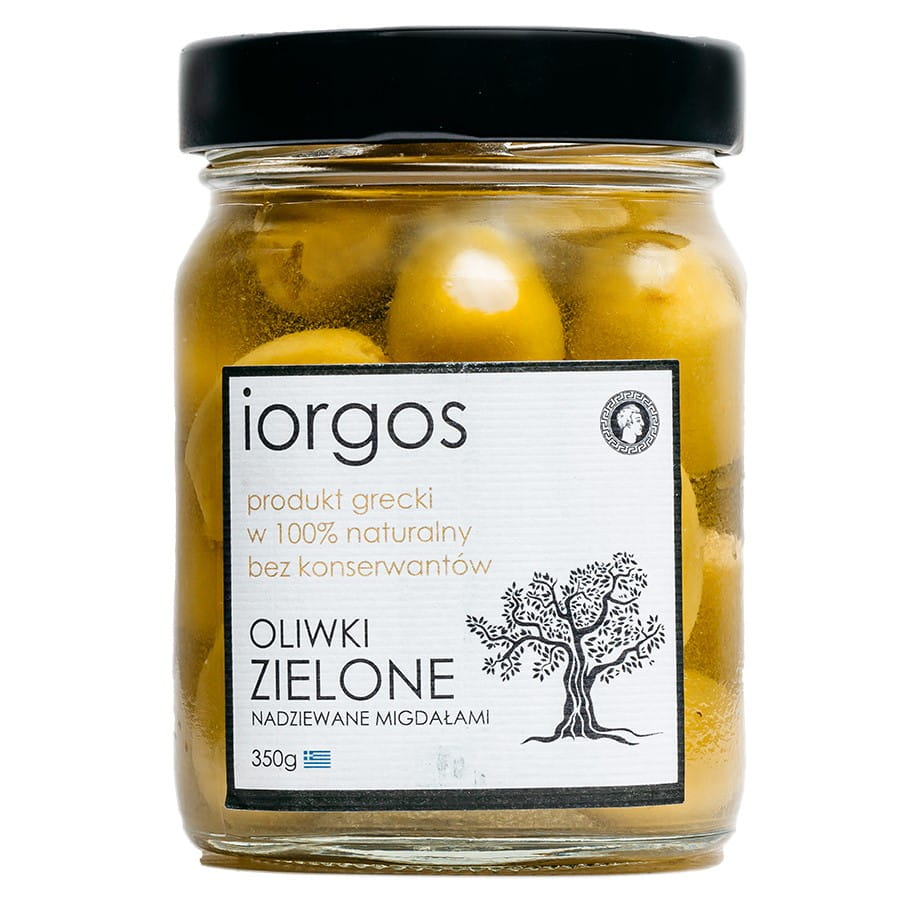 Gröna Premium-oliver - med mandlar 350g IORGOS