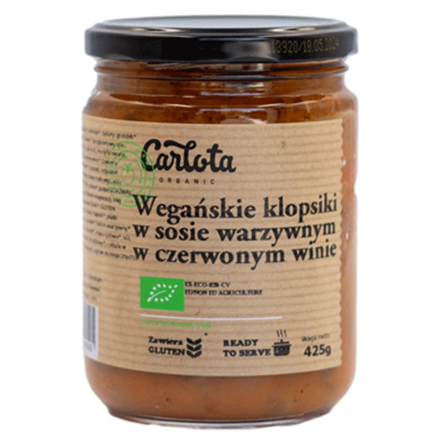 Almôndegas veganas em molho de caldo com vinho tinto BIO 425g CARLOTA ORGANIC