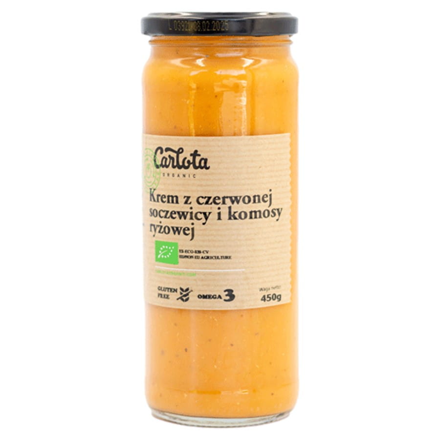 Punaisista linssistä ja ruusukvinoasta tehty kerma BIO 450g CARLOTA ORGANIC