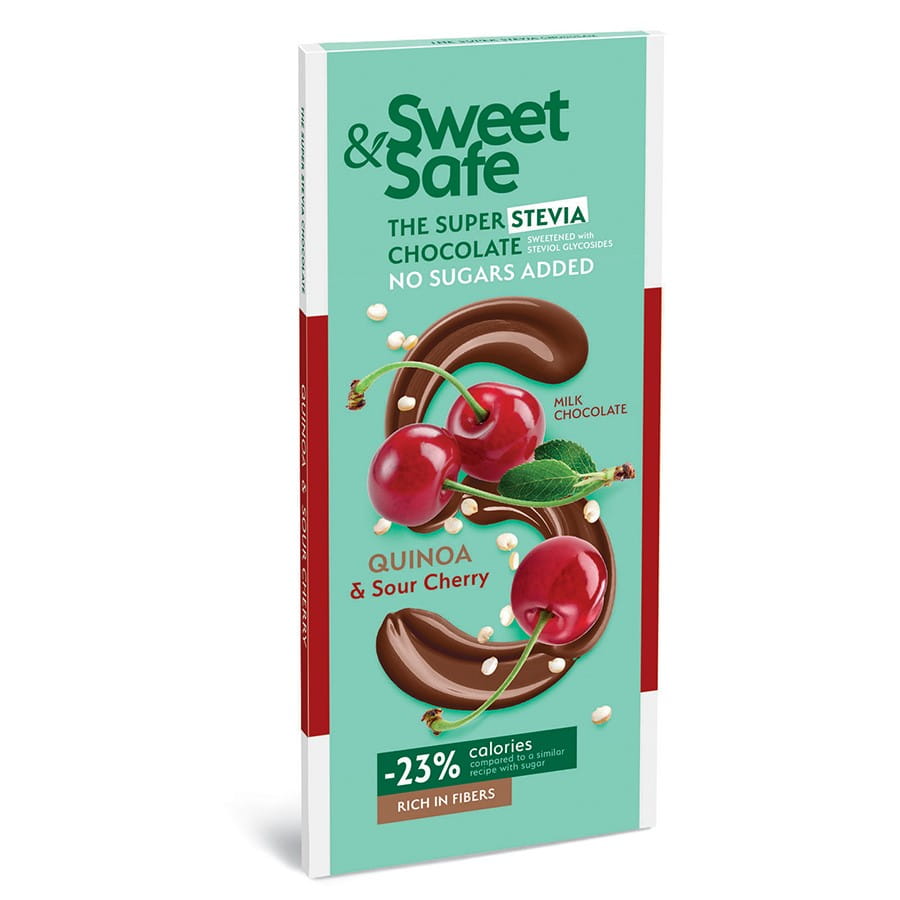 Milk chocolate - quinoa and cherry sweetened with stevia 90g SWEET &amp; SAFE