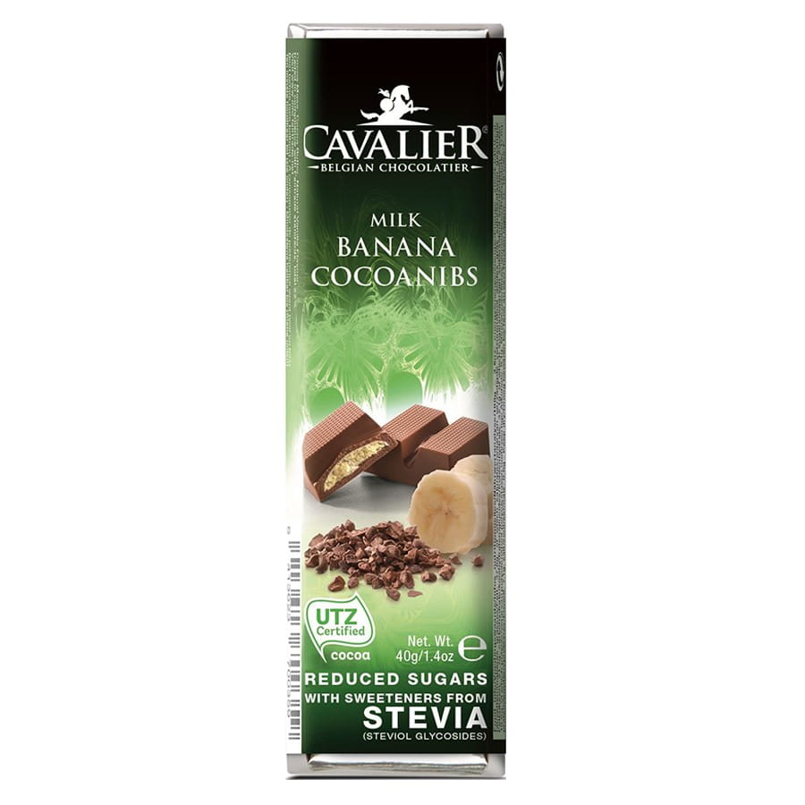 Thanh sô cô la sữa nhân chuối và hạt ca cao rang 40g CAVALIER