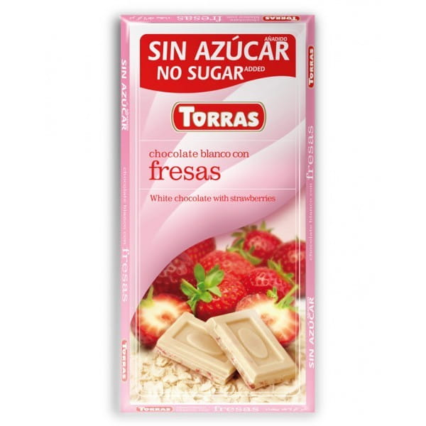 Bílá čokoláda s jahodami bez přidaného cukru 75g TORRAS