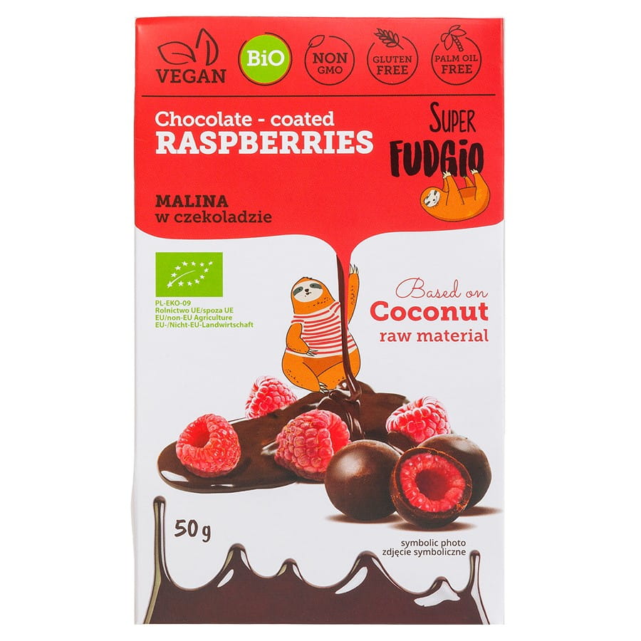 Malina lyofilizovaná v čokoládě bez lepku BIO 50g SUPER FUDGIO