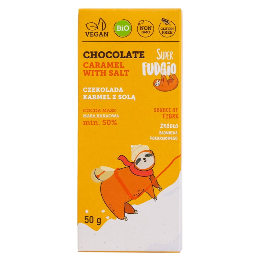 Čokoládový karamel s bezlepkovou solí BIO 50g SUPER FUDGIO