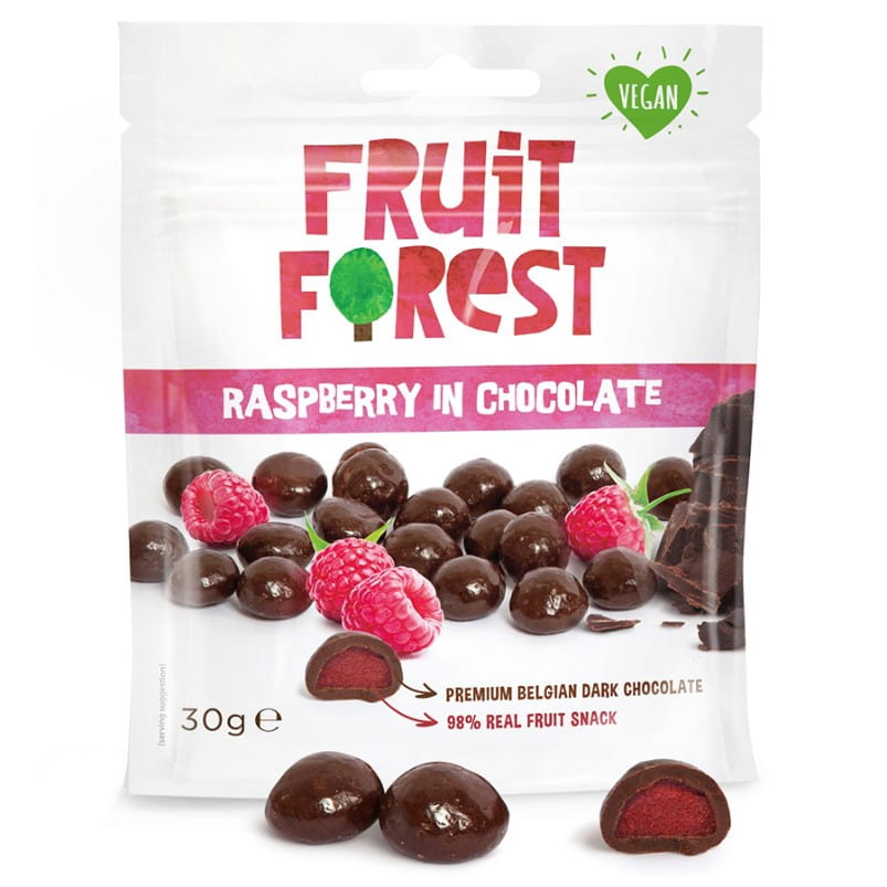 Ovocné kuličky s malinou v čokoládě 30g FRUIT FOREST