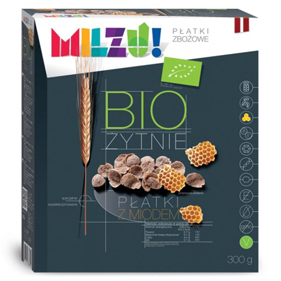 Žitné a ovesné vločky s medem BIO 300g MILZU