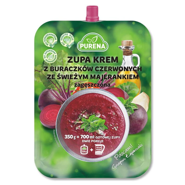 Rote-Bete-Creme-Suppe mit frischem Majoran, gebunden 350g PURENA