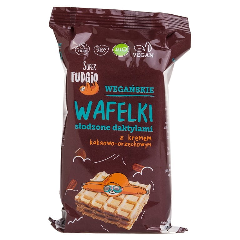 Mit Datteln gesüßte Waffeln mit Kakao- und Nusscreme BIO 120g SUPER FUDGIO