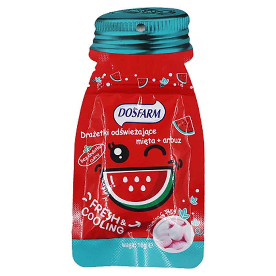 Osvěžující dražé máta + vodní meloun 16g DOSFARM