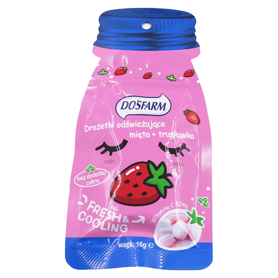 Minze + jahoda osvěžující dražé 16g DOSFARM