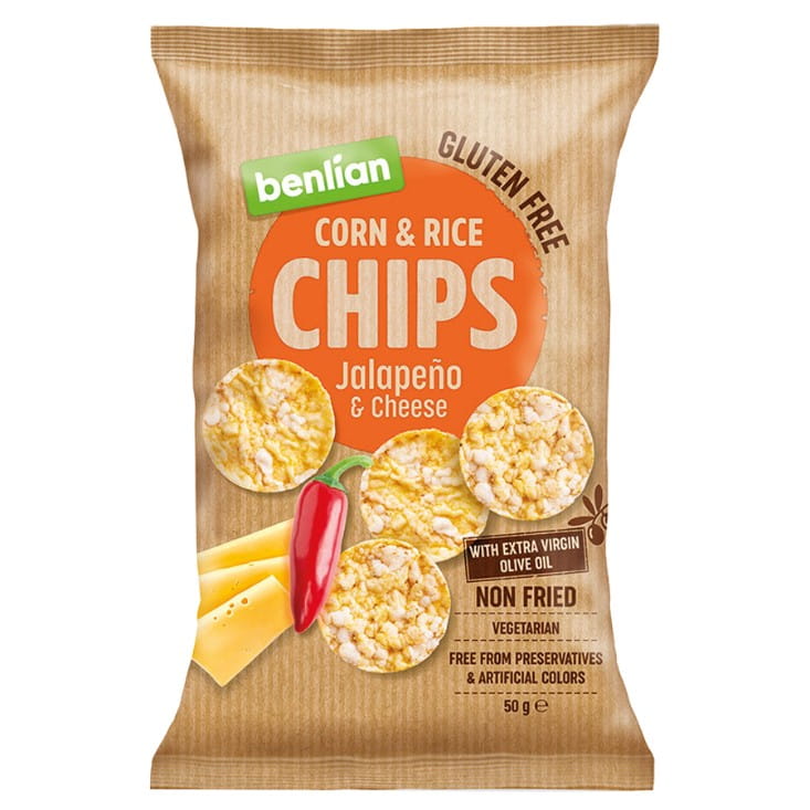 Kukorica- és rizschips - jalapeno paprika és sajt 50 g BENLIAN
