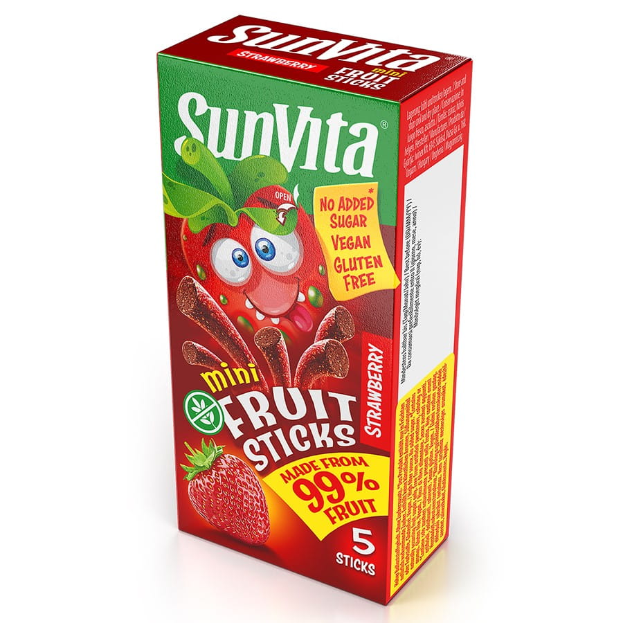Fruktstenger uten tilsatt sukker - jordbær 50g (5x10g) SUNVITA