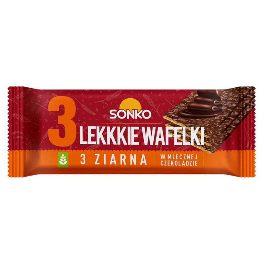 Lette vafler 3 korn i melkesjokolade 36g SONKO
