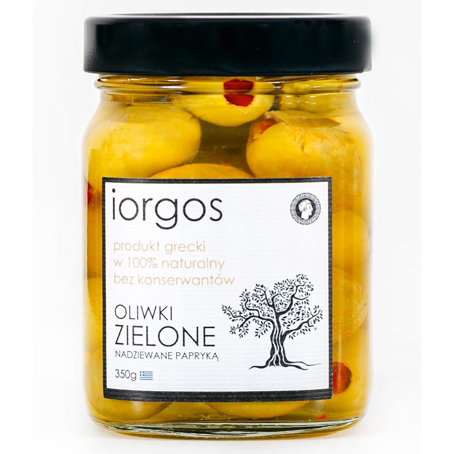 Grønne Premium-oliven - med paprika 350g IORGOS