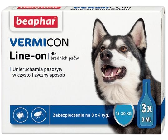 VERMICON LINE-ON DOG M 3ML - 3 Pipetten Flohtropfen für Hunde - BEAPHAR