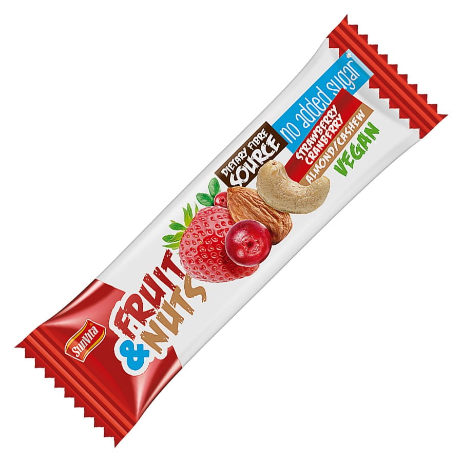 Ovocno-oříšková tyčinka "Jahoda a brusinka" bez přidaného cukru 30g SUNVITA